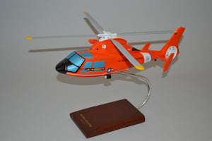 HH-65 Coast Guard helicopter model made from mahogany wood