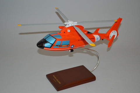 HH-65 Coast Guard helicopter model made from mahogany wood